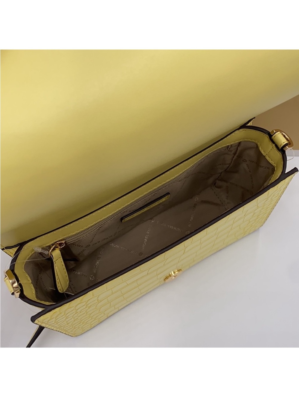 NWT Michael Kors Mercer  BUTTERCUP Croc-Embossed Leather Crossbody Bag - Picture 9 of 14
